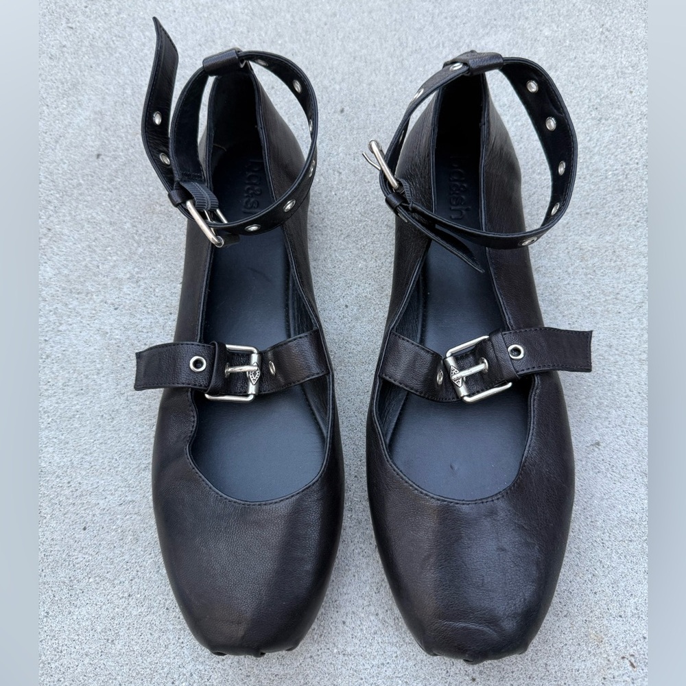 Ba&sh Canya Strappy Ballet Pumps in Black Silver Hardware Women’s Size EU 38